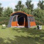 Tente familiale vidaxl avec fentres tunnel gris et orange pour 8 personnes, impermable
