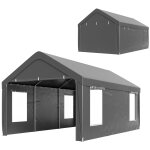 Tente garage carport grande taille 2 portes 4 fen�tres acier galvanis� robuste pe haute densit� gris