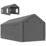 Tente garage carport grande taille 2 portes 4 fen�tres acier galvanis� robuste pe haute densit� gris
