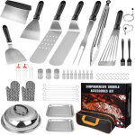 Teppanyaki kit barbecue set en acier inoxydable, accessoire spatule plancha, ustensiles barbecue pour ...