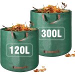 Teppd - lot de 2 sacs  dchets de jardin trs rsistants, 120 l, 300 l, rutilisables avec poignes, ...