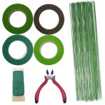 Teppd - fleuriste ruban vert 1 / 2 pouce, fil de fleur de calibre 22, fil de fer fleur jauge 26 et ciseaux ...