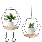 Teppe - lot de 2 pots de fleurs suspendus en mtal avec socle en bois, cordon rglable de 80 cm, rsistant ...