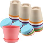 Teppe - lot de 24 petit pots de fleurs de fleur plastique de 10 cm de diamètre, 8 couleurs, avec plateau, ... Teppe - lot de 24 petit pots de fleurs de fleur plastique de 10 cm de diamètre, 8 couleurs, avec plateau, ...