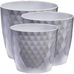 Teppe - lot de 3 pots de fleurs dcoratifs intrieur / extrieur - gris 14 / 16 / 18 cm - surface en ...