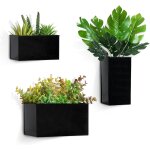 Teppe - 3pcs jardinires murales rectangulaire noir pots de fleurs suspendus mtal porte - plante murale ...