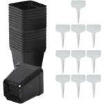 Teppe - lot de 50 pots de fleurs carr�s et 10 etiquettes de plantes, pots de semis en plastique, pots ...