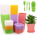 Teppe - lot de 50 pots de fleurs en plastique rutilisables de 7, 5 cm avec mini outils de transplantation, ...