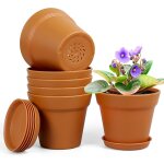 Teppe - lot de 6 pots de fleurs avec soucoupe, 12, 5 cm, en plastique, avec plusieurs trous de drainage, ...