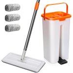 Teppe - balai microfibre et seau essoreur mop plat rotatif et seau auto - essorage petit&lger avec mains ...