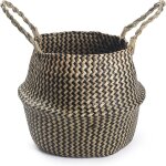Teppe - panier de plantes jonc de mer cache pot en osier interieur corbeille de rangement (vague noire) ...