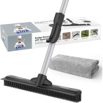 Teppe - pet hair removal rubber broom avec raclette intgre, brosse de sol 3 en 1 pour tapis, poigne ...