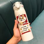 Thermos en acier inoxydable de 500ml avec paille pour fille, flacon, tasse, mignon, cr�atif, portable, ...