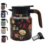 Thermos a the floral vintage avec infuseur integre, carafe isotherme en acier inoxydable 1000 ml pour ...