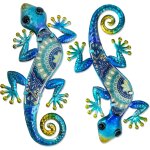 Tianyi - lot de 2 décorations murales en métal à suspendre en forme de lézard pour jardin, cour, terrasse, ... Tianyi - lot de 2 décorations murales en métal à suspendre en forme de lézard pour jardin, cour, terrasse, ...