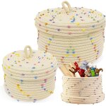 Tianyi - 2 pièce panier en corde de coton: paniers de décoration avec couvercle, points décoratifs ronds ... Tianyi - 2 pièce panier en corde de coton: paniers de décoration avec couvercle, points décoratifs ronds ...