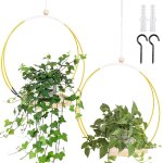 Tianyi - lot de 2 pots de fleurs suspendus en macram avec base en bois, hauteur 93 cm, anneau en mtal ...