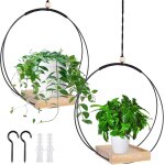 Tianyi - lot de 2 pots de fleurs suspendus en macram avec base en bois, hauteur 93 cm, pour l'intrieur ...