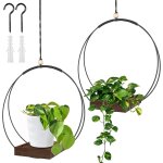 Tianyi - lot de 2 pots de fleurs suspendus en macram avec base en bois, hauteur 93 cm, pour l'intrieur ...