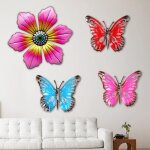 3 pcs papillon en m�tal decoration jardin exterieur, d�coration murale papillon, avec 1 pcs fleurs en ...