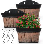 Tianyi - lot de 3 pots de fleurs  suspendre au mur - en chne vieilli - en plastique pais - stockage ...