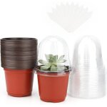 Tianyi - 32 pieces petit pot plante semis pot de fleurs en plastique godets repiquage, marron avec couvercle ...