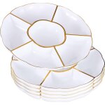 Tianyi - 5 plateaux  compartiments en plastique blancs avec bord dor & 6 sections pour apritifs, pique ...