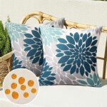 Tianyi - housse coussin 40x40 bleu taie d'oreiller canap impermable lin fleur de dahlia motif moderne ...