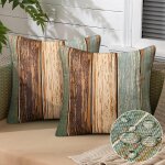 Tianyi - housse de coussin 45x45 housse coussin exterieur impermeable bleu vert marron bois ray carr ...