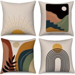Tianyi - housse de coussin boho 40x40 set de 4, soleil abstrait coucher de soleil lever de soleil ligne ...