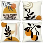 Tianyi - housse de coussin boho 45x45 set de 4, feuille abstraite plante soleil arc - en - ciel housses ...