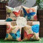 Tianyi - housse coussin exterieur impermeable coussin decoratif canape plante tropicale papillon motif ...