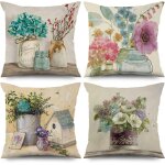 Tianyi - housse de coussin fleur 40x40 cm, lot de 4 dcoratives pour canap  fleurs rtro peintes  ...