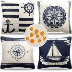 Tianyi - housse coussin salon de jardin exterieur lin impermable 40x40 4pcs nautique oile boussole ancre ...