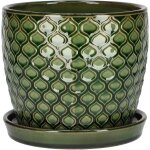 Tianyi - ® pot de fleurs, en cramique, diamtre : 17 cm, vert, vintage, avec bac d'gouttement, motif ...