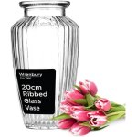 Tianyi - vase tulipe en verre nervur pour fleurs 20 cm large vase textur jonquille ¿ urne transparente ...