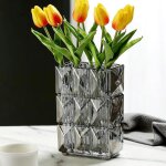 Tianyi - vase en verre cristal - 20 cm - vase a fleurs en verre transparent epais - grand vase carr ...