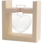 Tianyi - vase en verre transparent en forme de c?ur, vase en verre avec support en bois massif, station ...