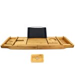 Todeco pont de baignoire extensible bambou, plateau planche avec porte - livre, porte - verre, porte ...