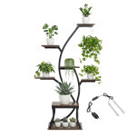 Todeco support pour plantes avec lumiere de croissance, 7 niveaux, 115cm en metal et bois, etagere a ...