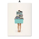 Toile d'art mural pour fille, machine a laver, baignoire, sche - cheveux, peinture sur toile, affiche ...