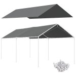 Toile de rechange carport auvent voiture dim. 6l x 3l m tendeurs elastiques inclus pe haute densit� gris ...