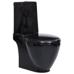 Toilette en cramique ronde coulement d'eau au fond noir