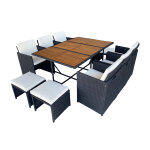 Toledo - salon de jardin encastrable 10 places en bois d'acacia et r�sine tress�e noir + housse
