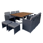 Toledo - salon de jardin encastrable 10 places en bois d'acacia et r�sine tress�e noir + housse