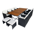 Toledo - salon de jardin encastrable 12 places en bois d'acacia et r�sine tress�e noir + housse