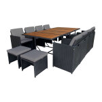 Toledo - salon de jardin encastrable 12 places en bois d'acacia et r�sine tress�e noir + housse