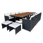 Toledo - salon de jardin encastrable 14 places en bois d'acacia et r�sine tress�e noir + housse