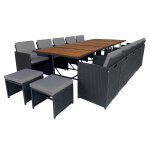 Toledo - salon de jardin encastrable 14 places en bois d'acacia et r�sine tress�e noir + housse