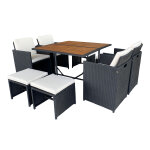 Toledo - salon de jardin encastrable 8 places en bois d'acacia et r�sine tress�e noir + housse